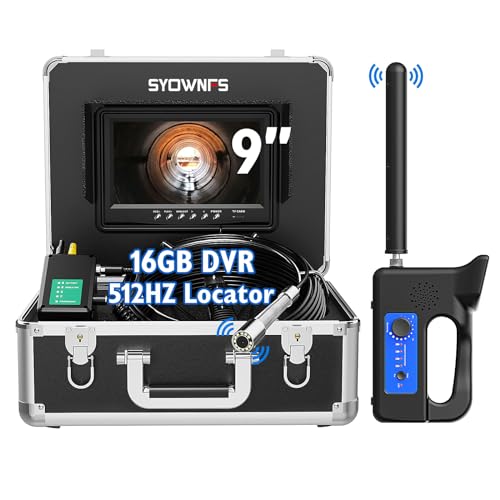 Sewer Camera with Locator,512Hz Self-Leveling Drain Endoscope Camera with 9'' IPS Monitor, IP68 Waterproof 100FT Cable Pipe Inspection Camera with DVR Recording and 16GB Memory Card