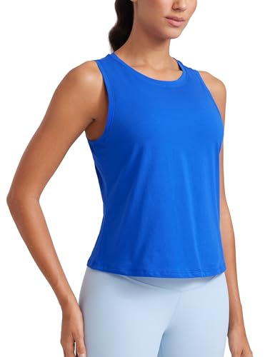 CRZ YOGA Damen Pima Baumwolle Ärmelloses Locker Tank Tops Übung Gym Yoga Tops Athletische Shirts Starkes Blau 36