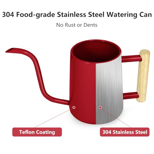Watering Can Indoor Plants, 35 oz/1000 ml Metal Stainless Steel Watering Can Pot with Long Spout for Indoor House Plants Bonsai Outdoor Garden Flower Decorative (Red) by LTSUMI - Image 8