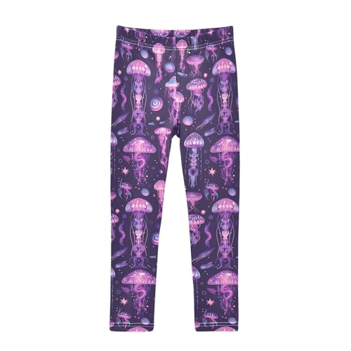 Purple Jellyfish Bioluminescent Disco Party Kids Girl's Legging Comfortable Full Length Athleisure Pants Running