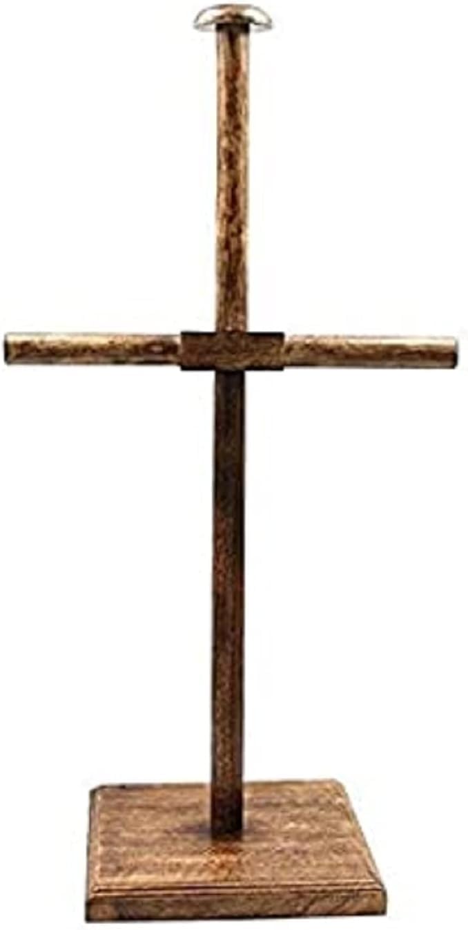 ebas "Rustic Wooden Cross Stand – Handcrafted Vertical & Horizontal Display Holder for Swords, Canes, or Decorative Items