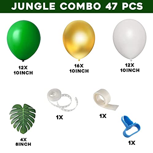 Image of Party Propz Green Balloons For Birthday Decoration - 47 Pcs Jungle Theme Birthday Decoration Kit | With Artificial Leaves | Green Birthday Decoration Items | Dinosaur Themed Birthday Decorations