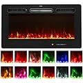 Homedex 36" Electric Fireplace, Electric Fireplace Inserts Recessed/Wall Mounted with Touch Screen, Remote Control with Timer, 12 Adjustable Flame Colors, Log & Crystal Options, 750/1500W Heater