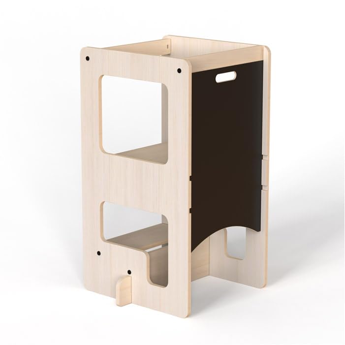 Mamatoyz Montessori Tower, Torre Trasformabile in Tavolo con Lavagna per Bambini, Inclusi 1 Torre e 1 Lavagna - Grigio, Unisex, 40 cm