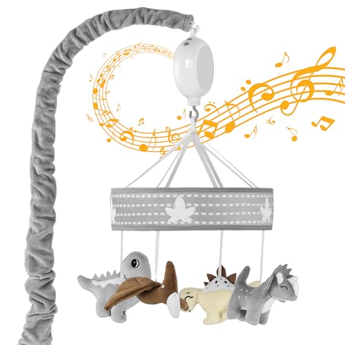 Image of FEISIKE Crib Mobile for Boys, 3 Modes Musical Mobile for Crib, 12 Lullabies Volume Control(Level 0-100), Claw Type Fit Crib and Bassinet, Dinosaur Jurassic Theme Toys Gray