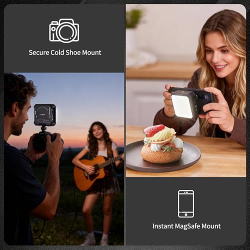 Image of AILIGHT Magnetic LED Video Light, Portable Camera Lights for Content Creator(CRI 98+ & 2500-9000K) Rechargeable 2000mAh Camera Fill Light with Cold Shoe Mount | Photography Lighting - Black
