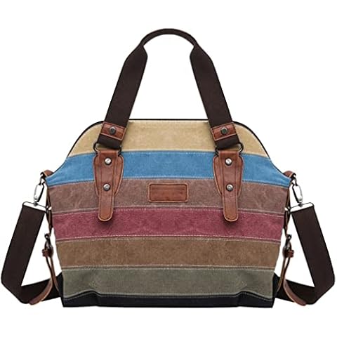 AIBILIEI Ladies Canvas Bag Multicolor Splicing Bag Shoulder Bag Messenger Bag Travel Shopping Daily Use (Canvas 2) Cover
