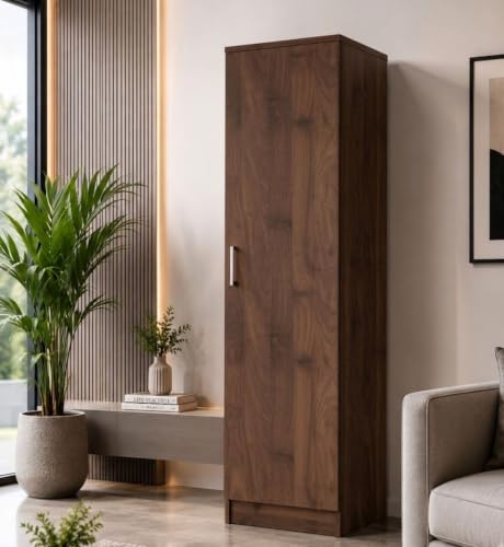 Image of Spyder Craft Engineering Woo Wardrobe for Clothes, Single Door Stylish Cupboard for Bedroom, Multi-Utility Design with Multirack Storage, Engineered Wood-Walnut