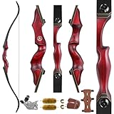 HANDBAIGE 60'' Archery Hunting Recurve Bow for Adult Takedown Wooden Red Recurve Bow for Outdoor Shooting Practice Right Hand (30lbs)