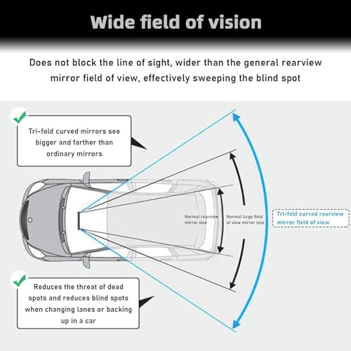 Image of Car Rear View Mirror Interior Mirror Wide Angle Panorama Safety Mirror Interior Mirror Large Vision Mirror 1Pcs (Black-2)