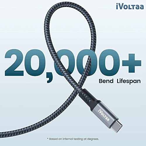 Image of iVoltaa USB Type C to Type C Cable 100W PD, 20Gbps USB 3.2 Gen 2, 4K Video, E-Marker, Thunderbolt 3 Compatible with iPhone 15 Series, Samsung S24 /S23, MacBook Air /Pro, Dell XPS, iPad - 3.3 ft (1.0 m)