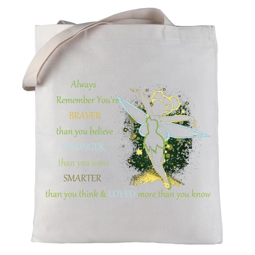 LEVLO Fairy Tale Cosmetic Make Up Bag Fairy Pixie Fans Inspired Gift You Are Braver Stronger Smarter Than You Think Fairy Makeup Zipper Pouch Bag For Women Girls, Tinker--bell Tote, Medium to Large