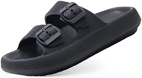 Weweya Men Women Athletic Sport Cushion Foam Sandal 2 Buckle Adjustable Plastic Pillow Slipper Casual Family Home Bath Shower Shoe Massage Pool Gym Slipper Black Men Size 7 7.5 8 Women Size 8 8.5 9