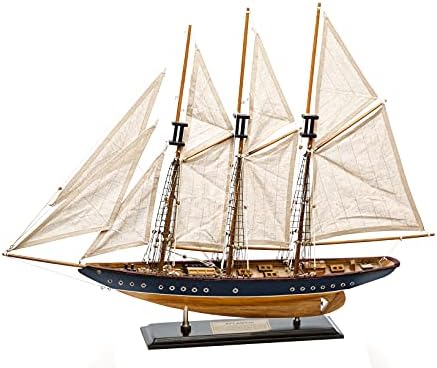 SAILINGSTORY Wooden Sailboat Model Ship Atlantic 30" Navy and Walnut