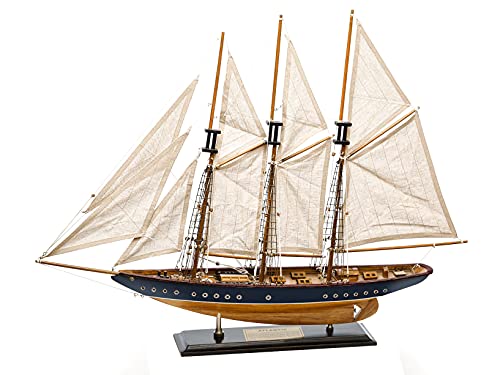 SAILINGSTORY 30\" Wooden Sailboat Model Ship Sailboat Decor Schooner Atlantic 1:50 Scale Replica Navy and Walnut Antique Finish