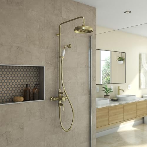 Image of Abbey 10 x 22 Shower Faucet Set with Handshower, Brushed Brass