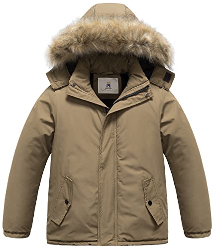 Creatmo Us Boy's Casual Waterproof Ski Snow Jacket Hooded Fleece Lined Windproof Winter Puffer Anorak Jacket Brown 8 #TOP22