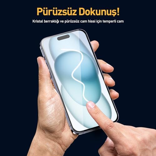 BUFF LABS iPhone 15 5D EasyFit 2 Adet Kolay Uygulama Aparatlı Ekran Koruyucu Temperli Cam - Görsel 3
