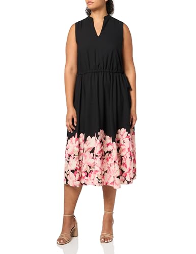 Anne Klein Damen Jenna Midikleid mit Kordelzug, Schwarz/Kirschrot, 1X