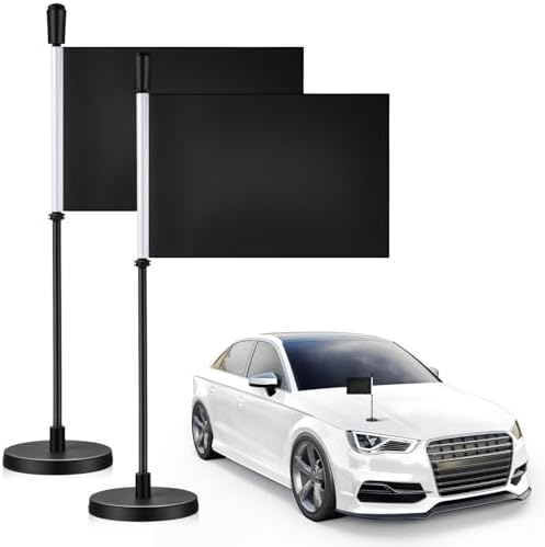2 Pcs Black Magnetic Flags for Cars with Pole Magnetic Base Doubl...