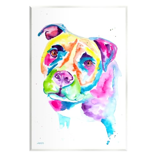 Pit Bull Watercolor Portrait, 13 x 19 Inch Mounted Print on Wall Plaque