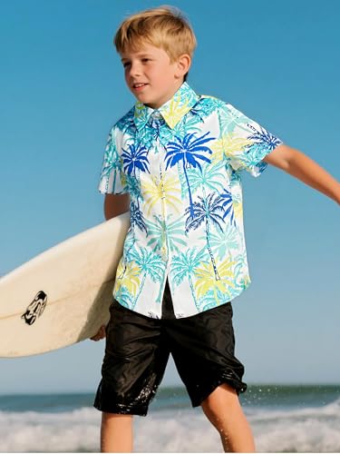 Boys Hawaiian Shirt Short Sleeve Boys Button Down Shirt Beach Casual Summer Print Top T-Shirt for Kids 5-14 Years3