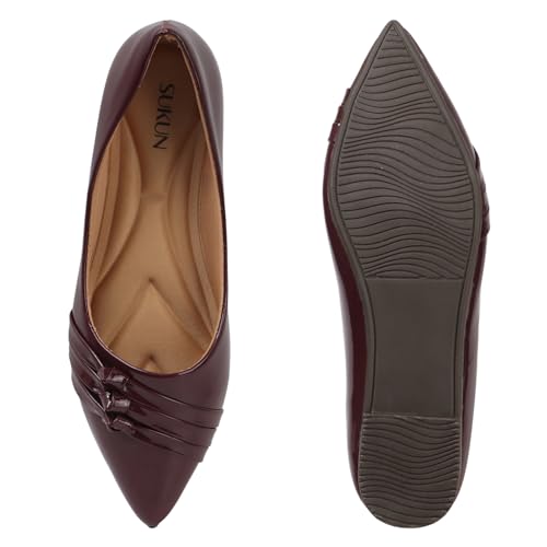 Image of Sukun Womens Sukun Fbl 3l Women's Bellies Flats Lightweight, Comfortable Slip-on Pointed Toe Shoes Ballet Flat
