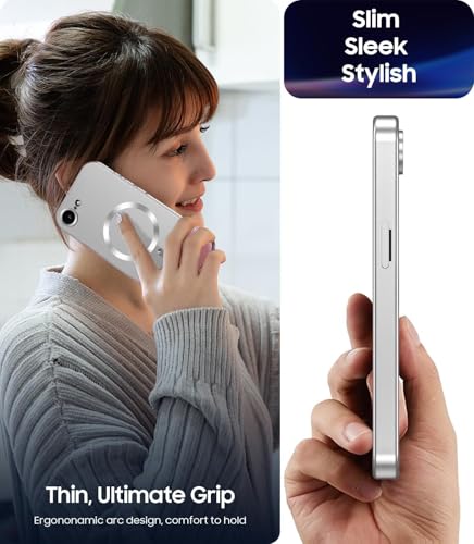 Image of DIZORO Magnetic Case for iPhone 17e / 16e Case [Compatible with MagSafe][Built-in Camera Lens Protector] Slim Soft Silicone Bumper Shockproof Metallic Luster Back Cover Phone Case (Metallic Silver)