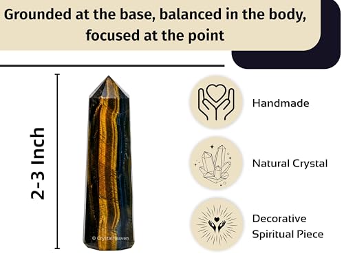 Image of Crystal Heaven Certified Multi Tiger Eye Crystal Tower Obelisk Point for Chakra, Healing and Balancing - AAA Grade Original Certified Gemstone Agate for Reiki Meditation Yoga Spiritual (2-3 Inches)