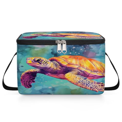 GzLeyigou Turtle Print Lunch Bags for Women Men 9 Cans, Hot & Cold Food Delivery Bag Insulated Grocery Bag Insulated Lunch Box Ocean Turtle Cooler Bag for Office Work Picnic Beach