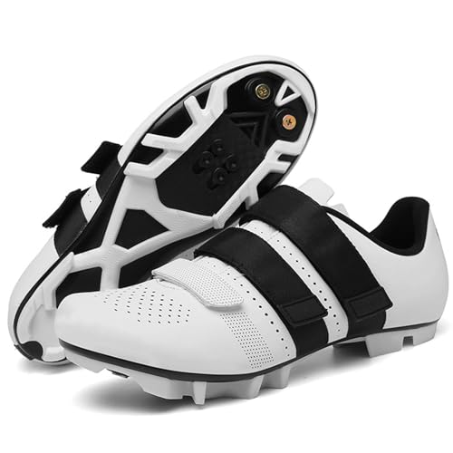 PENXZT Mountainbike-Schuhe Herren Damen Fahrradschuhe atmungsaktiv kompatibel mit SPD 2 Schrauben mit Cleats MTB Radschuhe Rennradschuhe,Weiß,37 EU