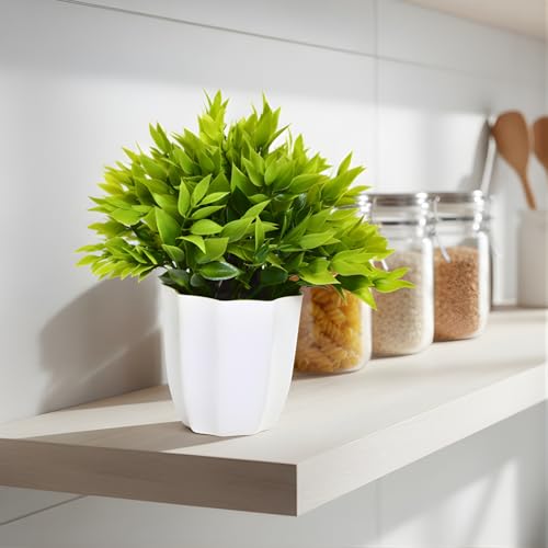Image of fancymart Artificial Green Leaves Bunch in Pot - 22 cm Height, Perfect for Tabletop Decoration | Ideal for Home & Office Decor