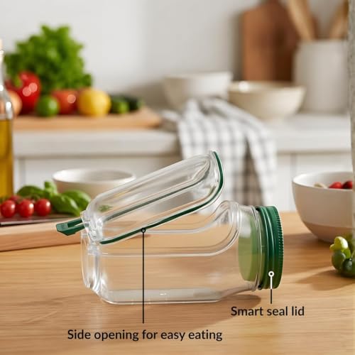 Image of PRAMUKH FASHION Square Shape Glass Jar for Kitchen Masala Storage Ml Set with Airtight Lid Containers Spices Dry Fruits and Pickle Container Pack of (1, Green(1200ml))