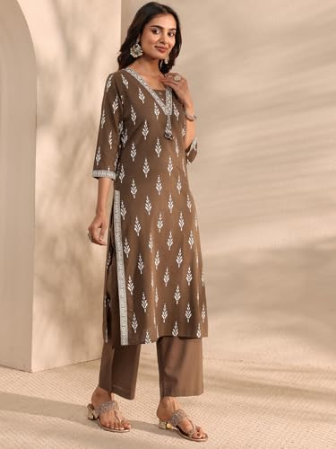 Image of Libas Printed Cotton Straight Kurta With Palazzo and Dupatta