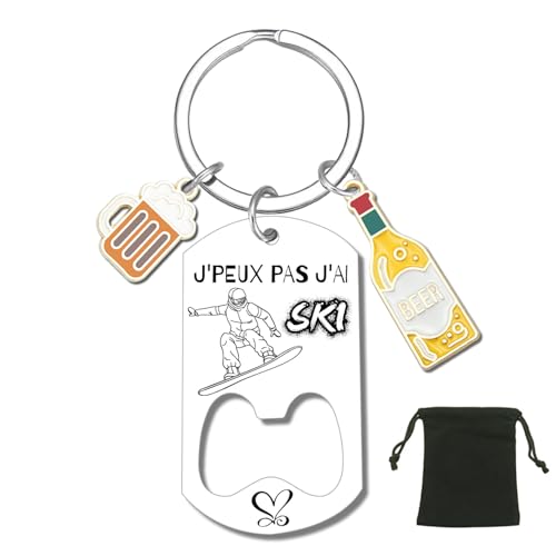 LUODAN Cadeau Porte-clés - Spécial Passionnés- J'peux pas, J'ai - pour Basket Chasseur Football Golfeur Motard Pêcheur Cycliste Rugby Cadeau - idée cadeau drôl - création (j'ai ski)