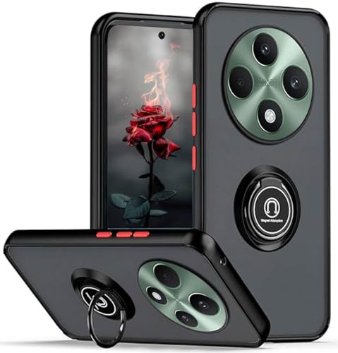 Custodia Opaca Con Bordo Nero E Anello Girevole 360 Per Oppo Reno 12F 4G / 12F 5G