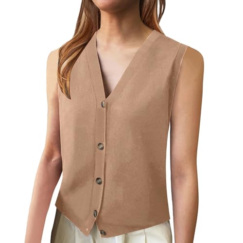Prenda de punto acanalado casual con cuello abotonado y diseno sin mangas con estilo
