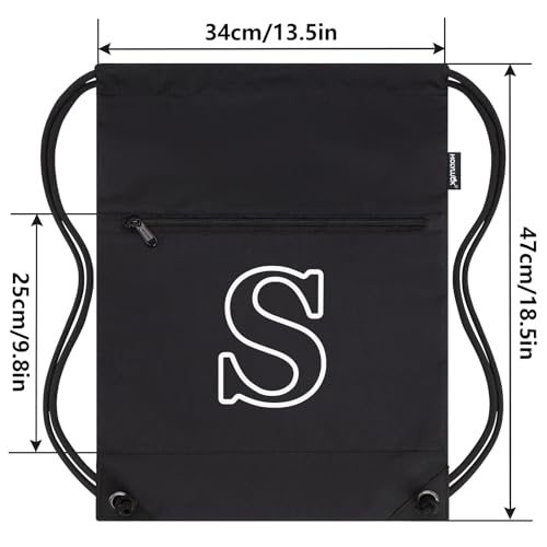Image of HOLYLUCK Drawstring Bags Initial Backpack Sackpack Cinch Bags for Sports, Gym, Travel, Beach (Black-S)