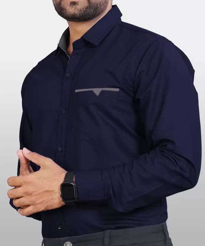 Image of CB-COLEBROOK Men's Regular Fit Solid Soft Touch Cotton Casual Shirt with Pocket Design with Spread Collar & Full Sleeves (Available in Plus Size)