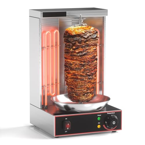 ZEEKYFOR Rôtissoire Verticale pour Shawarma, Four Rotatif en Acier Inoxydable 50-300℃, Appareil électrique pour Doner et Kebab 2400W pour Usage Commercial...