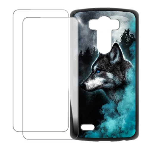 UOGNADGD Compatible with LG G3 Case Colorful Custom Cover with 2 Pack Tempered Glass Screen Protectors - Shockproof Scratch-Resistant (Wolf 1)