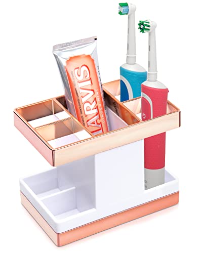 Chintu Kids Toothbrush Holder Set Rust Free Family Toothpaste Holder for Bathroom Countertop, Plastic Toothbrush Organizer Stand, Electric Toothbrush Holder Bathroom Shower Accessories Withe/Rose Gold