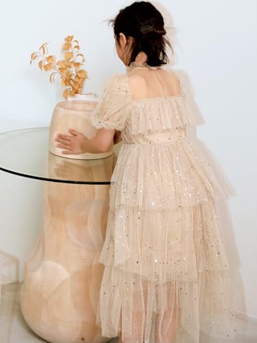 New 2-12 Years Girls Princess Dress Sparkly Tulle Tiered Ruffle Sleeve Party Dress4