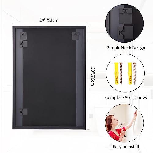 Koonmi Black Rectangle Wall Mirror, 20x30 Inch Bathroom Mirror, Aluminum Frame Vanity Mirror for Entryway, Living Room, Bedroom Bathroom, Hangs Horizontally or Vertically
