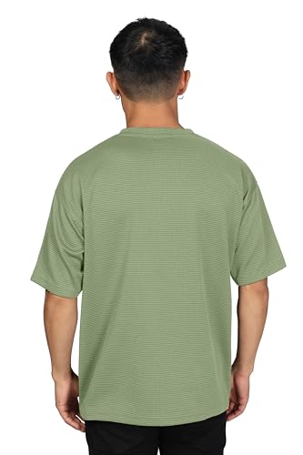 Image of SHODOX Men Oversized T Shirt Solid Dotted Design | Round Neck Loose Fit Drop Shoulder Casual T-Shirt for Men