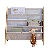 3 Sprouts Recycled Fabric Kids Bookshelf – 4-Tier Sling Book Rack Storage - Kids Room Book Shelves, Nursery, Playroom, Classroom - Bookcase Display Shelf for Toddler, Children Age 3+ - Terrazzo Grey