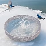 Stone Bird Baths for Outdoors,10inch Birds Bath Bowl with Hanging Accessories,Ground Bird Feeders and Birdbath Bowl, Bird Water Bowl for Balcony, Patio, Garden or Yard,Grey White