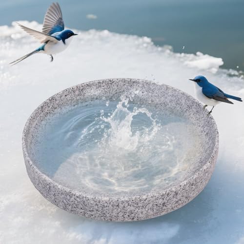 TOWDREU Stone Bird Baths for Outdoors,10inch Birds Bath Bowl with Hanging Accessories,Ground Bird Feeders and Birdbath Bowl, Bird Water Bowl for Balcony, Patio, Garden or Yard,Grey White