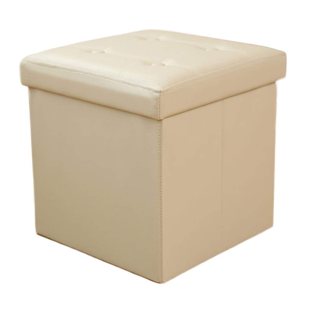 Pouf repose-pieds de rangement beige 38x38x38cm boîte pliable enfant