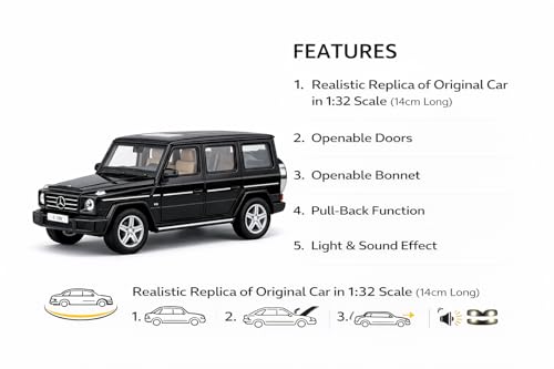 Image of Wizplex MSZ Official Licensed Mercedes G 350-D G Wagon Diecast Model Car 1:32 Scale | Light & Sound | Pull Back Action | Metal SUV Toy | Collectible Display & Gift